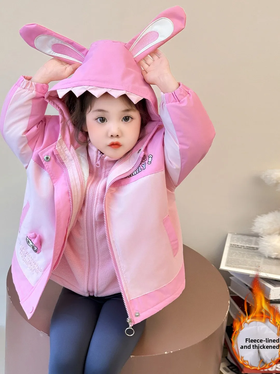 

Детская куртка-трансформер с капюшоном на молнии, осенне-зимняя, с мультяшным принтом, шелковистая, длинная, теплая