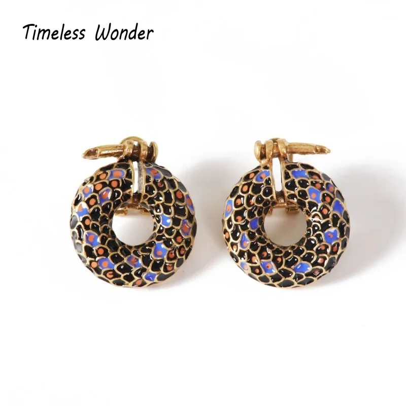 

Timeless Wonder Retro Enamel Geo Stud Earrings for Women Designer Jewelry Goth Runway Vintage Gift Top Rare Chinese Style 2232