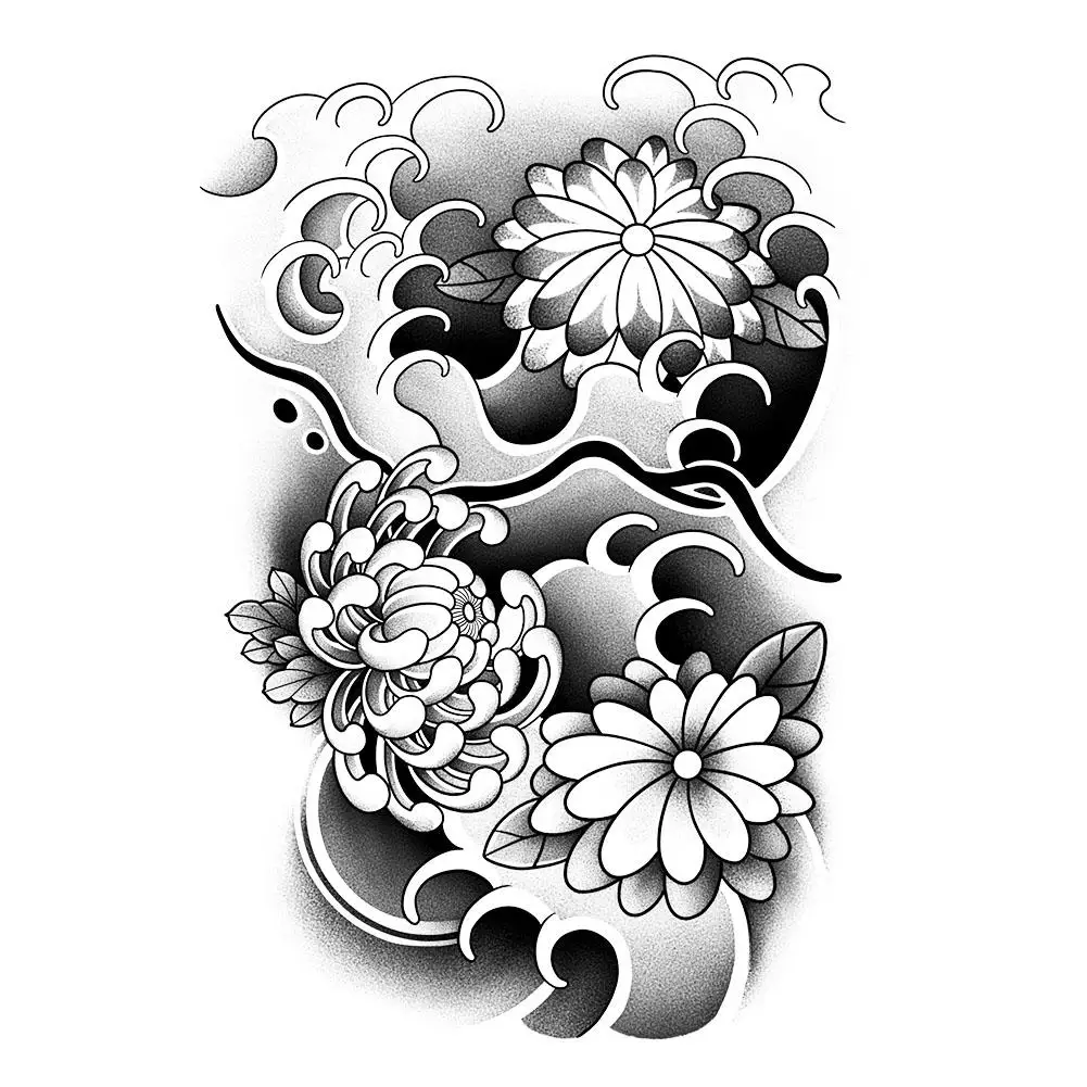 Semanas temporales impermeables de flores de media manga de estilo japonés, tatuaje realista falso, duradero 1-2 semipermanente D4L9