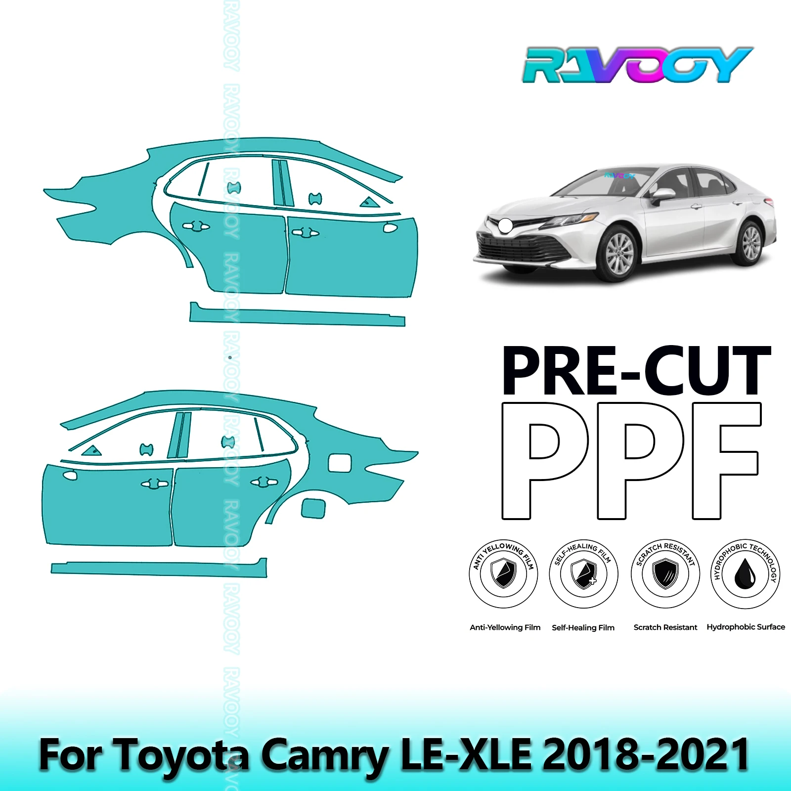 

For Toyota Camry LE-XLE 2018-2021 8.5mil Clear Matte Pre-Cut PPF Door & A/B Pillar Kit TPU Paint Protection Film Set