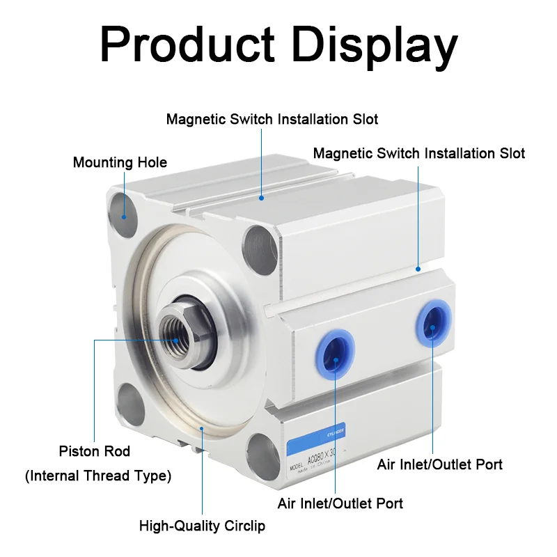 Cilindro fino neumático tipo Airtac serie ACQ con roscas internas ACQ 12/16/20/25/32/40/50/63/80 carrera 5-150mm
