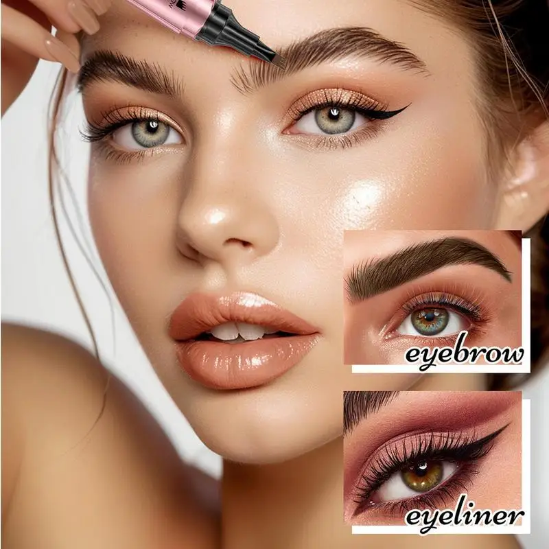 Lápiz de maquillaje para cejas, 4 tenedores, doble punta, 3D, a prueba de manchas, contorno de cejas, maquillaje Natural, pluma fina para trabajar