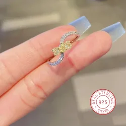 Temperament Square Sugar Citrine Diamond Ring For Women New 925 Silver Plated Simple Jewelry Wedding Party Birthday Gift