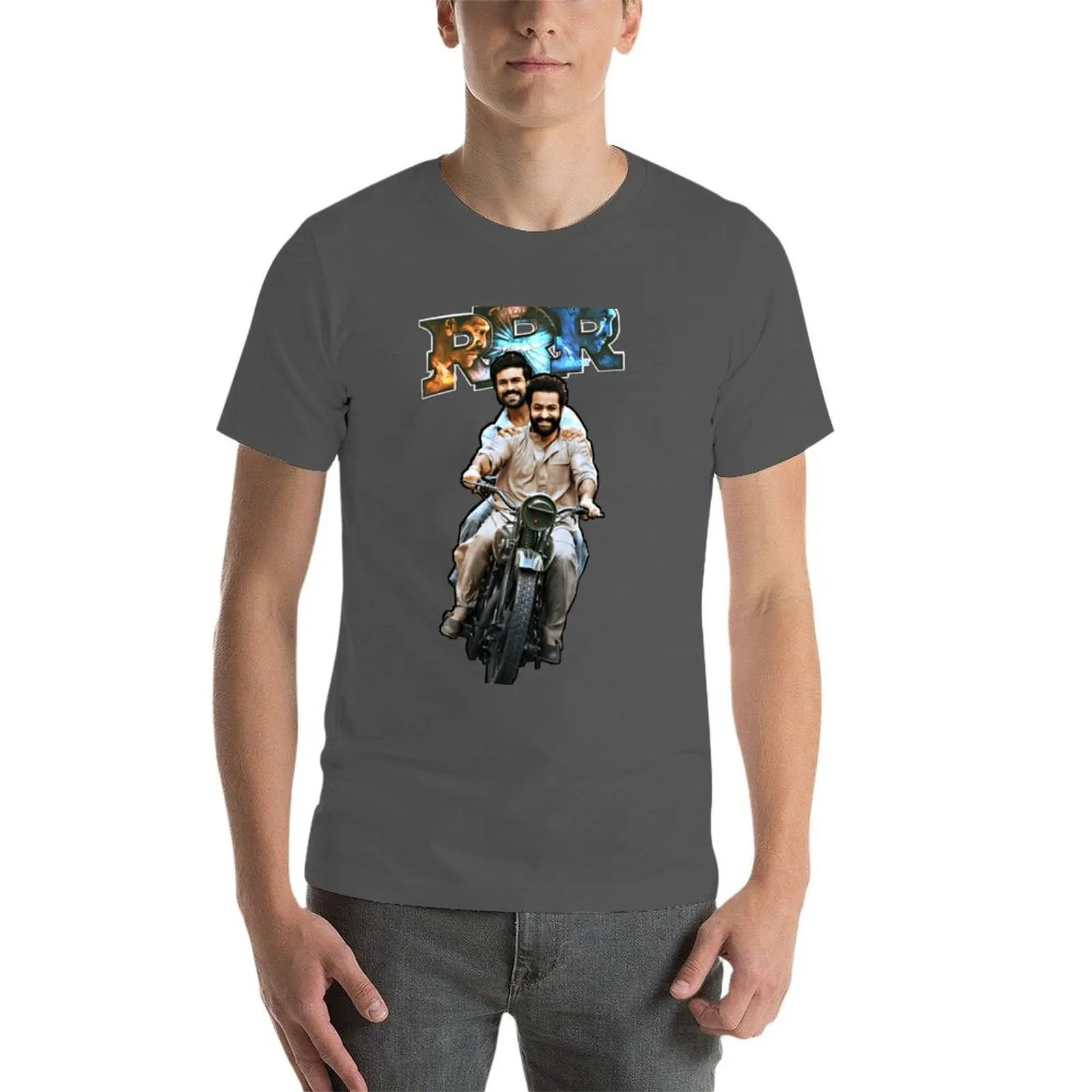 تي شيرت RRR Ram Charan وNTR الصداقة تي شيرت مطبوع للرجال تي شيرت قطن 100% تي شيرت #4