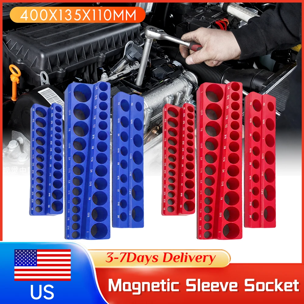 

Magnetic Socket Organizer Set 141Holds 1/4 3/8 1/2In Drive Metric SAE Socket Holder Kit Magnetic Socket Tray Tools Storage Rack