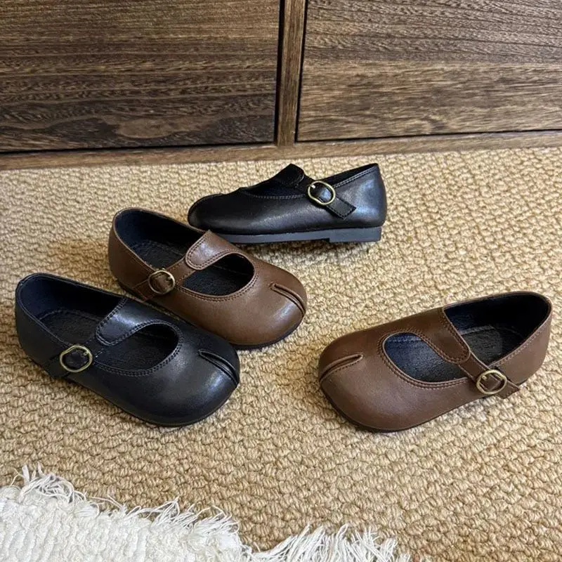 Autumn Girl's Mary Janes Split Toe Retro Chic Kid's Flat Shoe Solid Colors Anti-slip Daily All-match Casual Children Shoes 4-6Y