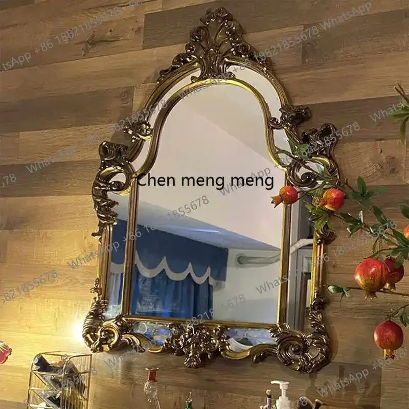 F181 European retro bathroom, wall-mounted fireplace decorative mirror French, American makeup, desktop, vanity mirror