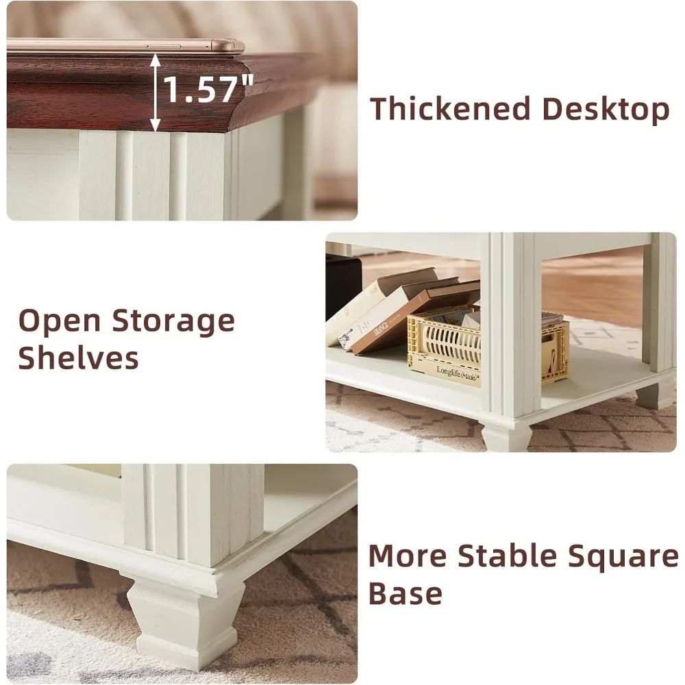 طاولات قهوة المزرعة لغرفة المعيشة، طاولة شاي مربعة مع رف تخزين مفتوح، طاولة قهوة كبيرة، طاولة مركزية خشبية ريفية #6