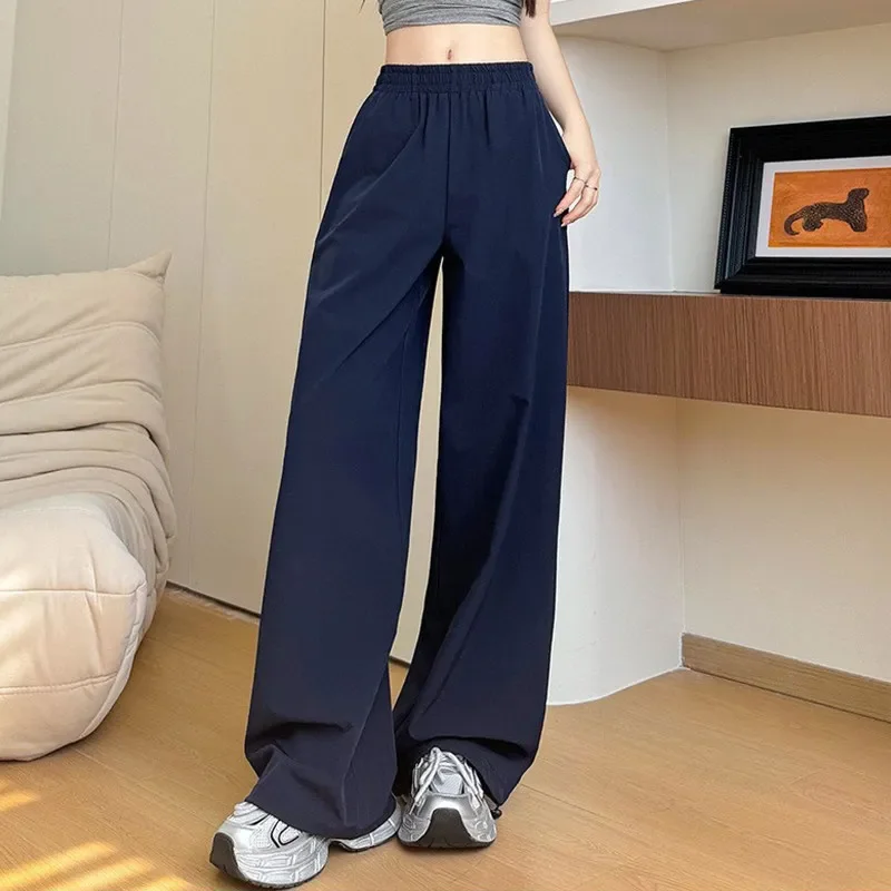 Summer Women Thin Quick-Drying High-Waisted Overalls Loose Wide-Leg Pants Casual Running Training Basketball Dance Clothes