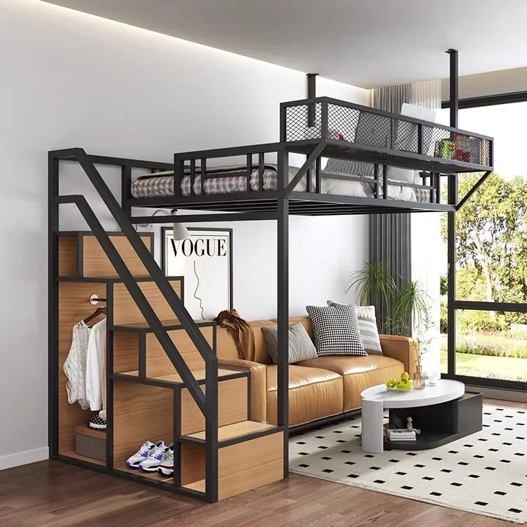Simple student dormitory upper and lower beds Suspended ladder upper and tables Commercial attic Solid wood