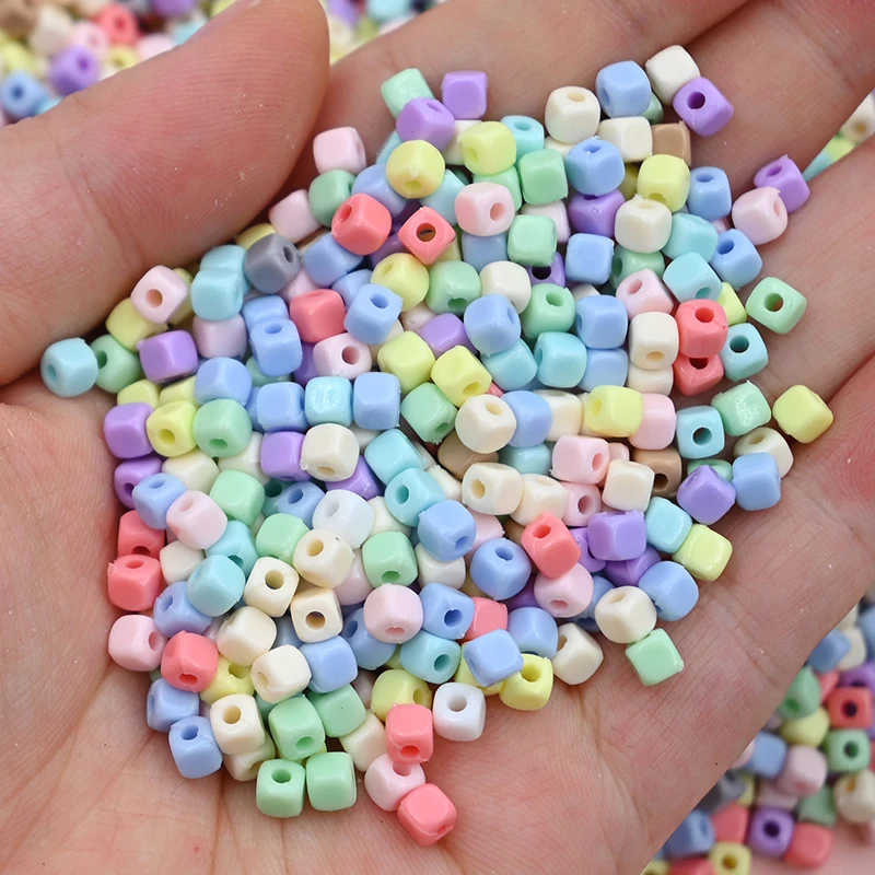 4mm Colorful Mixed Square Acrylic Beads Cube Loose Spacer Beads For Jewelry Making Diy Handmade Kids Bracelet Necklace 10g/Lot