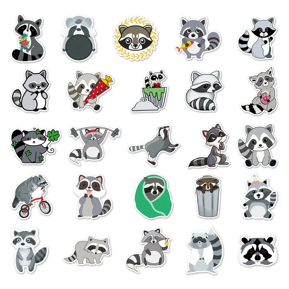 Cute Cartoon Raccoon Personalized Graffiti Adesivos, Adesivos de animais impermeáveis, DIY, Decoração de telefone celular, Brinquedos infantis, decalques, 50pcs