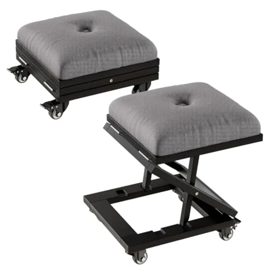 

Foot Rest Under Desk at Work Height Adjustable Rolling Foot Stool Set of 2 with Wheels Cushioned Seat for Living Room Bedroom H