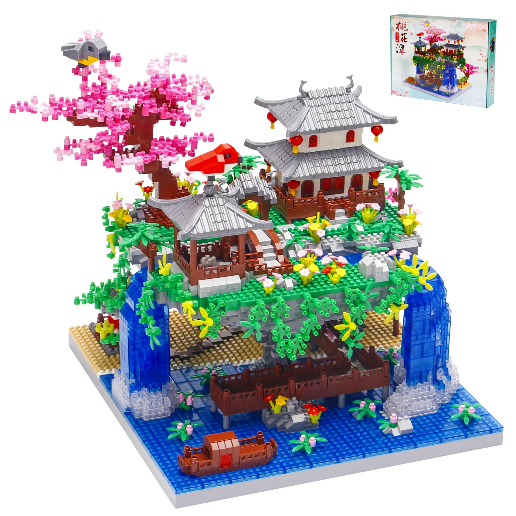 

3320PCS Diamond Bricks Sakura Tree House Building Blocks Chinese Garden Architecture Waterfall DIY Assemble Toys Gift For Adult
