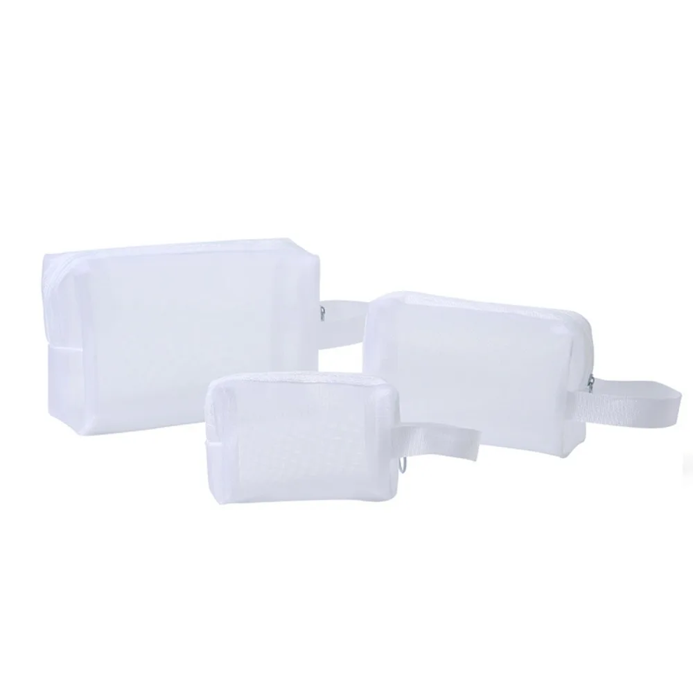 3PCS/SET Solid Color Mesh Cosmetic Bags Large Capacity Multifunctional Transparent Makeup Bags Toiletry Bag Zipper
