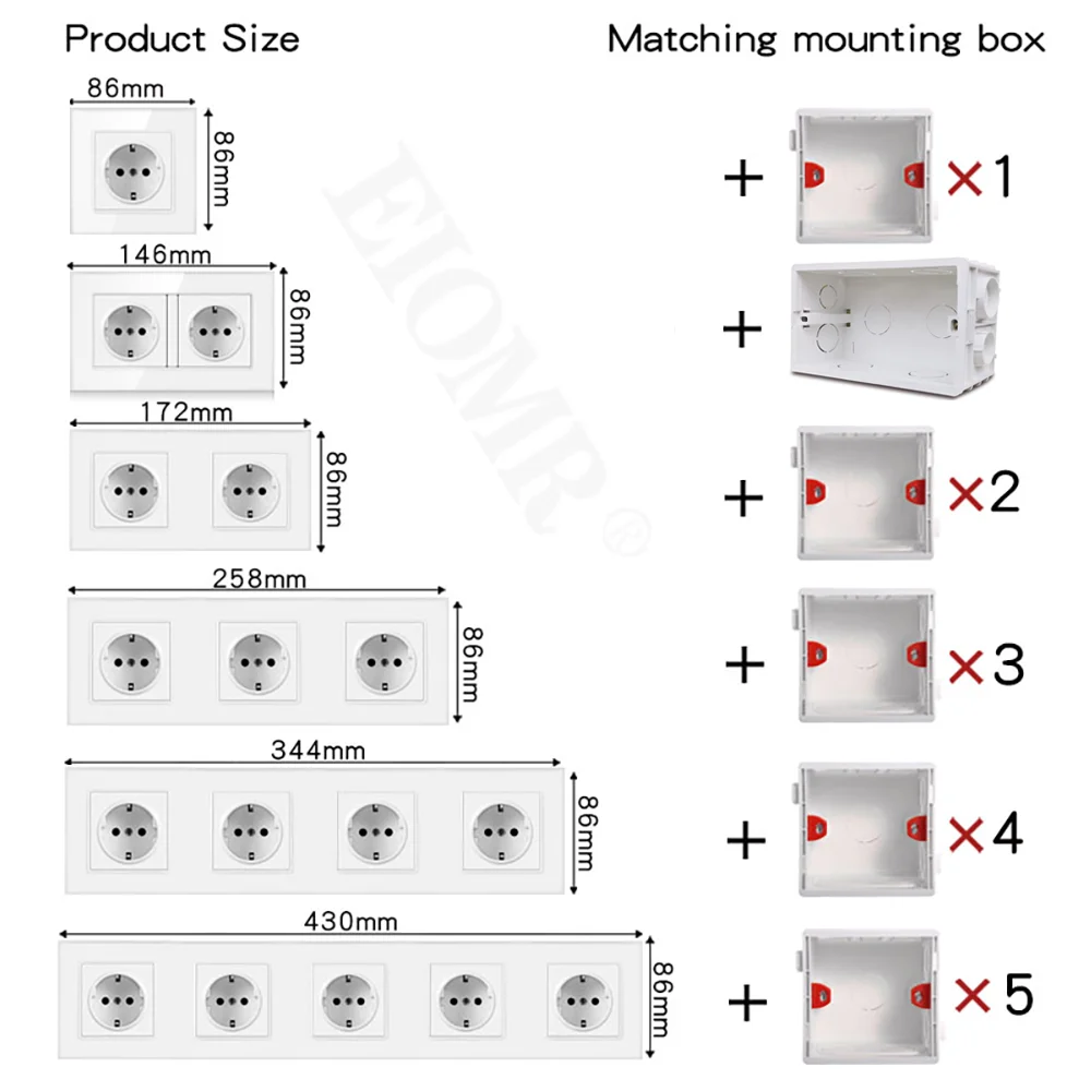 EIOMR Wall Switch Box Outlet Cassette 86*86mm Plastic Materials for Wall Light Switch EU Standard Internal Mount Socket Box