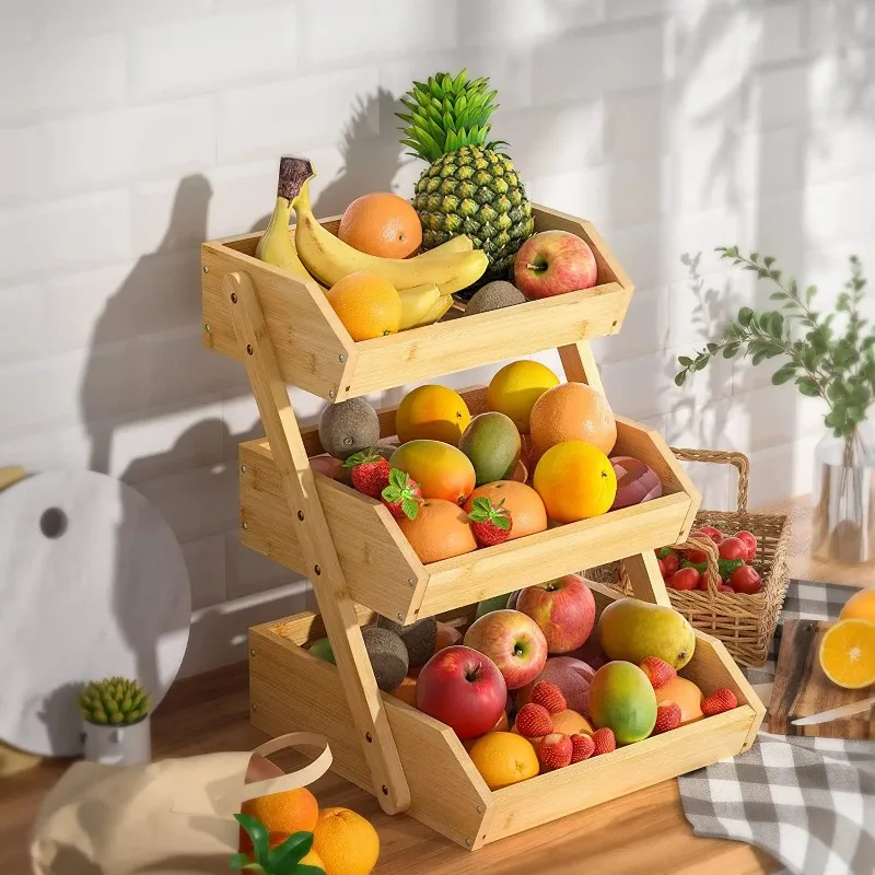 

Bamboo Storage Basket for Snacks and Fruit, Kitchen Counter Organizer, Tabletop Spice Rack, Multi-Purpose Storage Tray