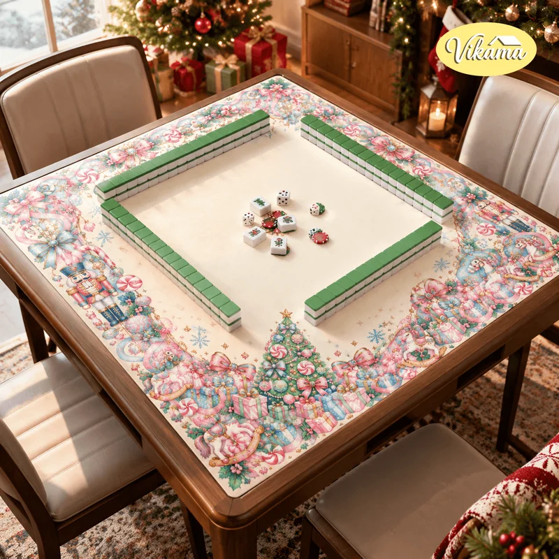 VIKAMA Christmas Nutcracker Mahjong Mat Non Slip Foldable Table Cover Game Mat for Family Game Night Dining Room Holiday Decor