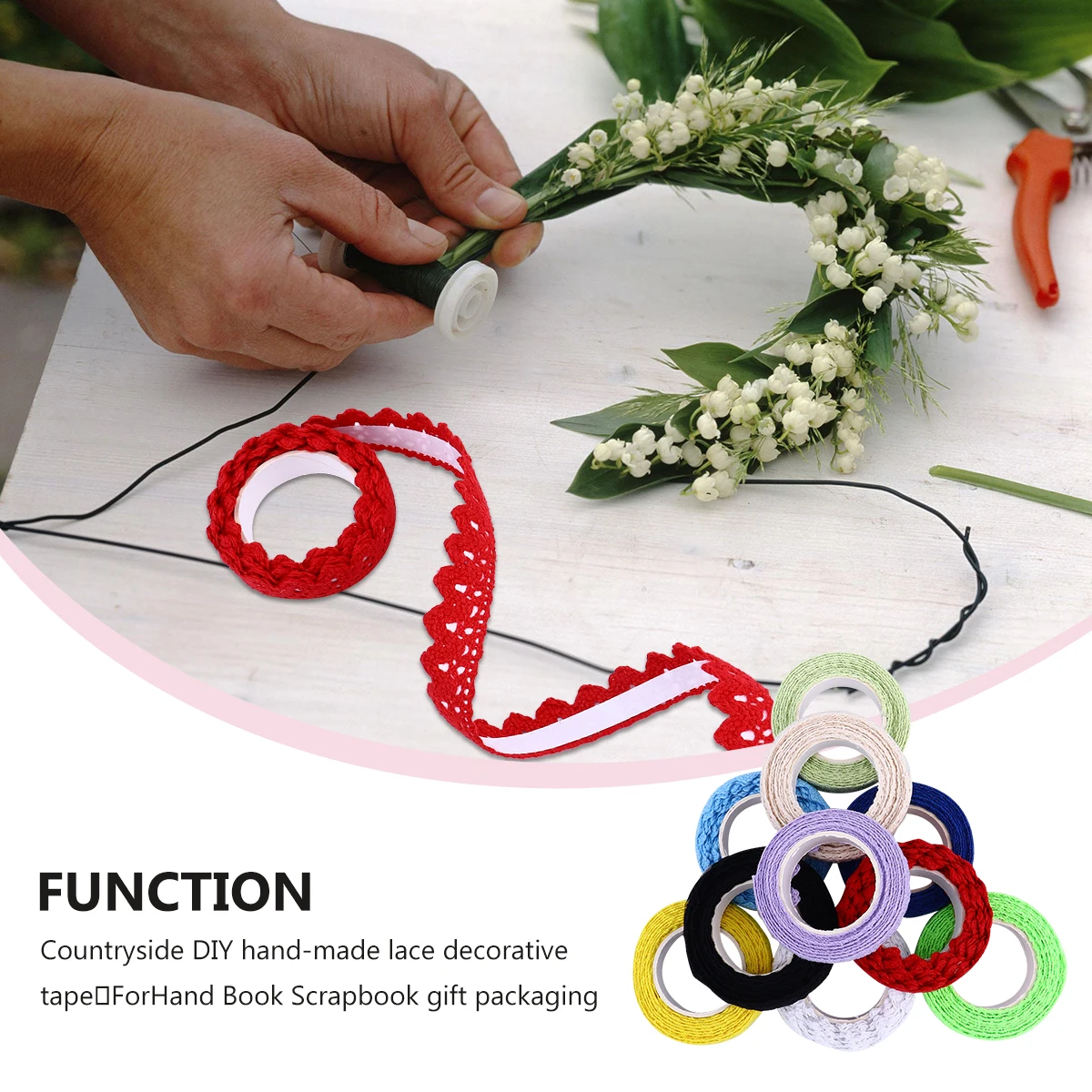 

10 Rolls 1.8M Fabric Lace Tape Cotton DIY Decorative Ribbon Hollow Silk Adhesive Wide Craft Gift Wrapping Stationery