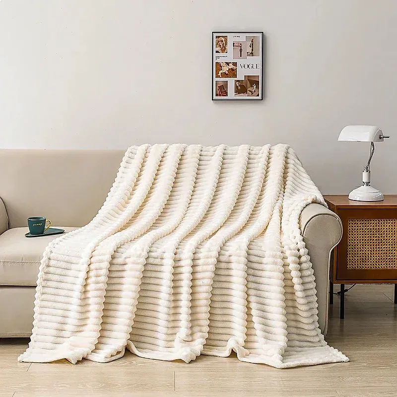 Solid Flannel Blanket Soft Warm Throw Blanket for Couch Sofa Bed Camping Travel Multi-Purpose Cozy Gift