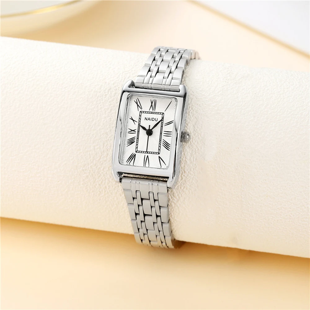 fashion elegant rectangle dial steel band women quartz watch