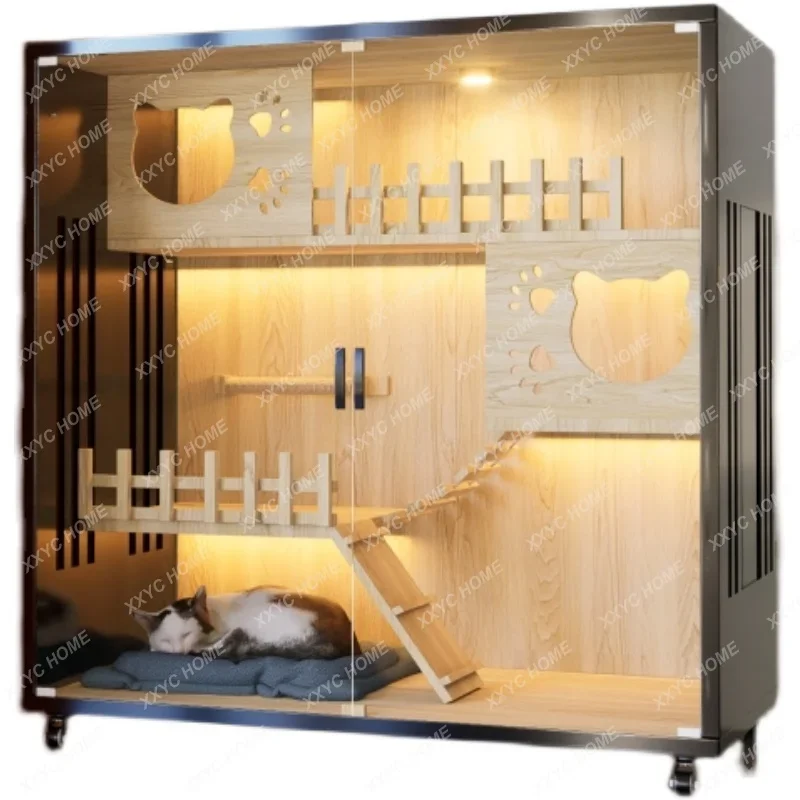 

Cat Villa Home Luxury House Indoor Panoramic Cabinet Nest Chamfer Integrated House Cat Cage