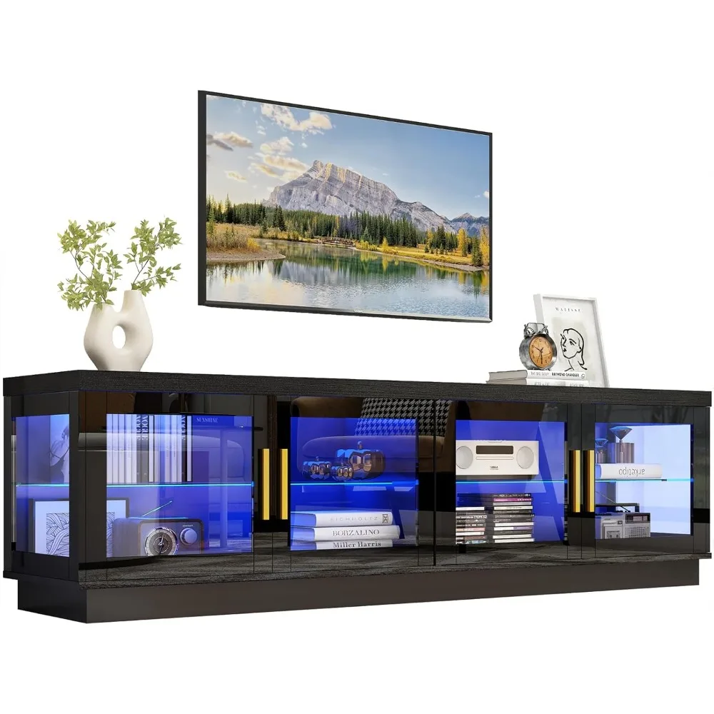 LED-TV-Ständer für 85/80/75-Zoll-Fernseher, hochglänzender moderner TV-Ständer für Wohnzimmer, Holz-Bauernhaus-TV-Ständer, TV-Entertainment-Center