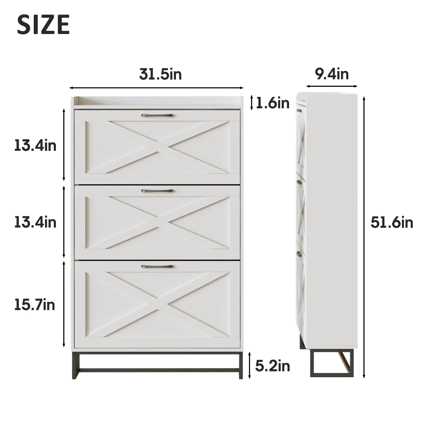 Vabches Shoe Storage Cabinet with 3 Flip Drawers Freestanding Shoe Cabinet with Metal Legs Slim Shoe Rack Organizer for Entryway