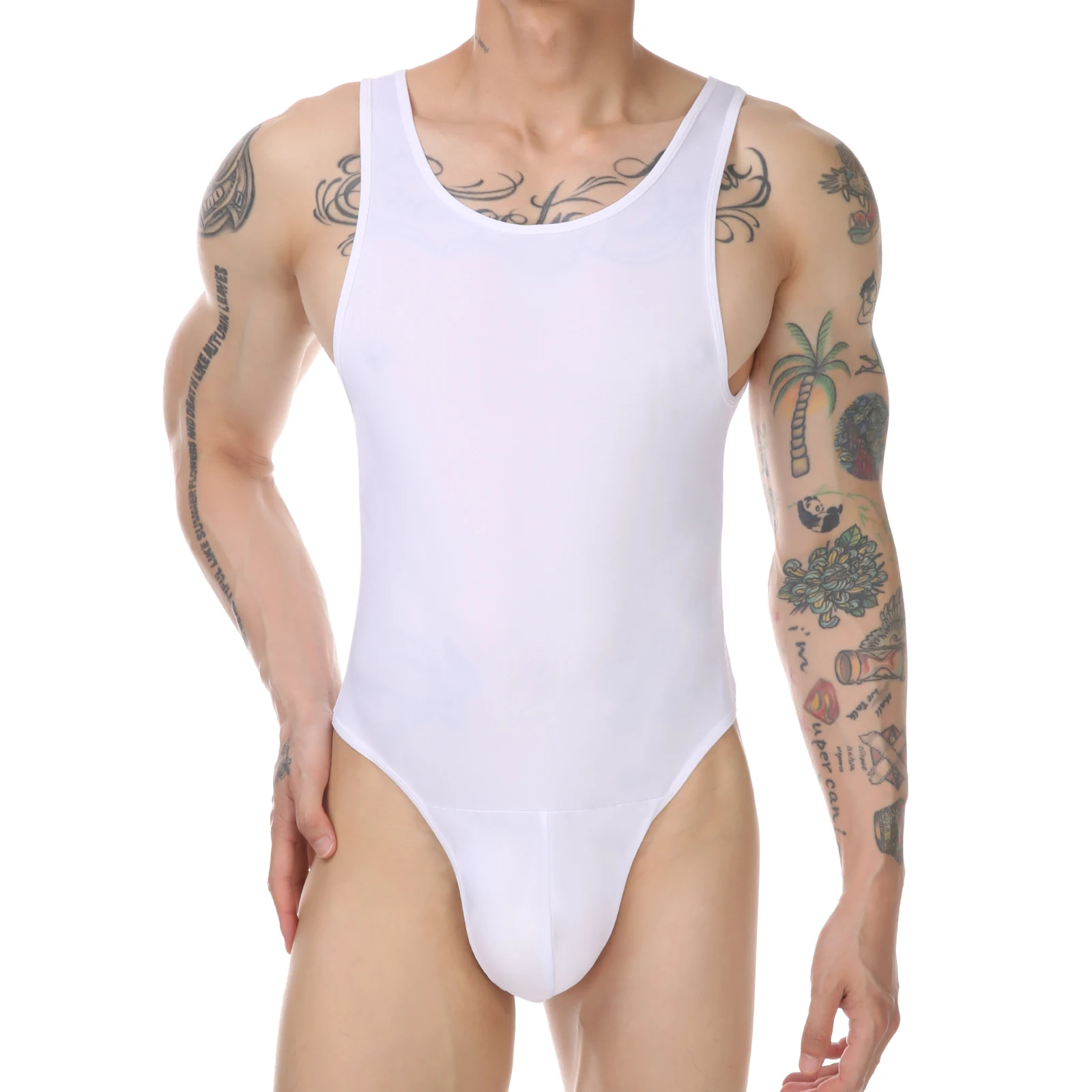 Bodysuit Men Shapewear Tummy Control Sexy Leotard Slimming Open Buttocks Sleeveless One-Piece Underwear Undershirt Shaper