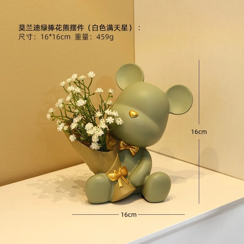 

Creative Bear Holding Bouquet Ornament for Entryway, Living Room, Home, Office, Wine Cabinet, Desktop Decoration Craft