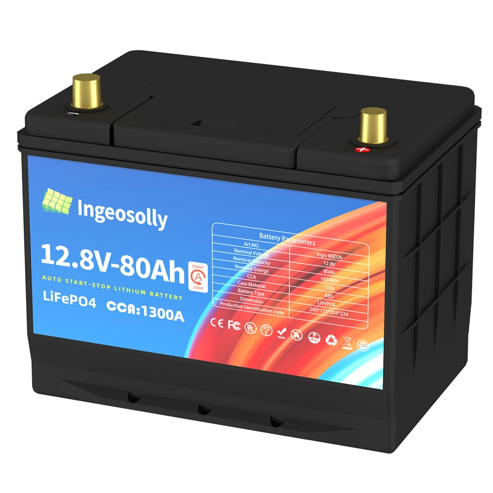 High CCA Car Starting Battery IN80D26 12V 80AH Lithium Iron Phosphate Start-up Battery Deep Cycle For Gasoline Diesel Cars