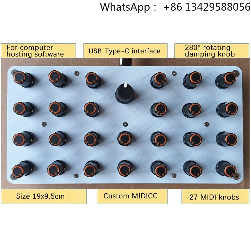 Custom CC MIDI Controller with 27 Knobs, USB-C Music Host Software Controller