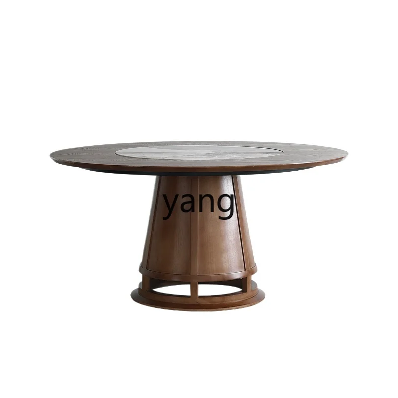 

L'm solid wood round dining table with turntable induction cooker round dining table and chair combination