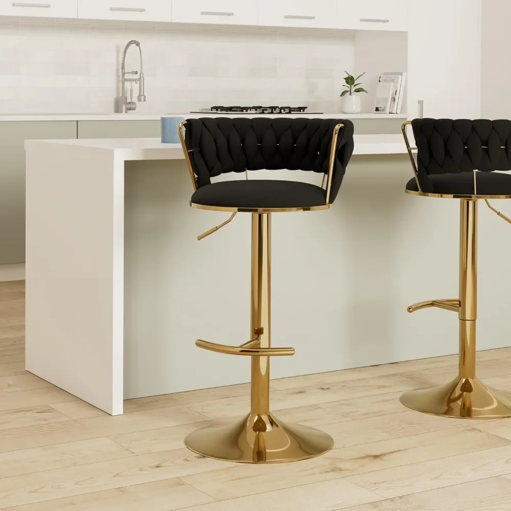 Bar Stool Set of 4, Counter Height Stools with Low Back, Velvet Adjustable Height Barstools, 360° Swivel Bar Stool