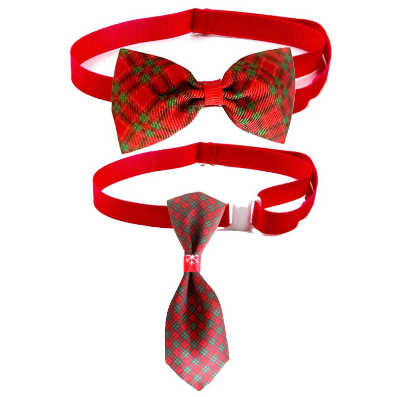 2pcs New Pet Christmas Plaid Tie Bow Tie Cat Dog Collar Adjustable for Xmas Festival Dress Up Photo Tools Pet Accessories