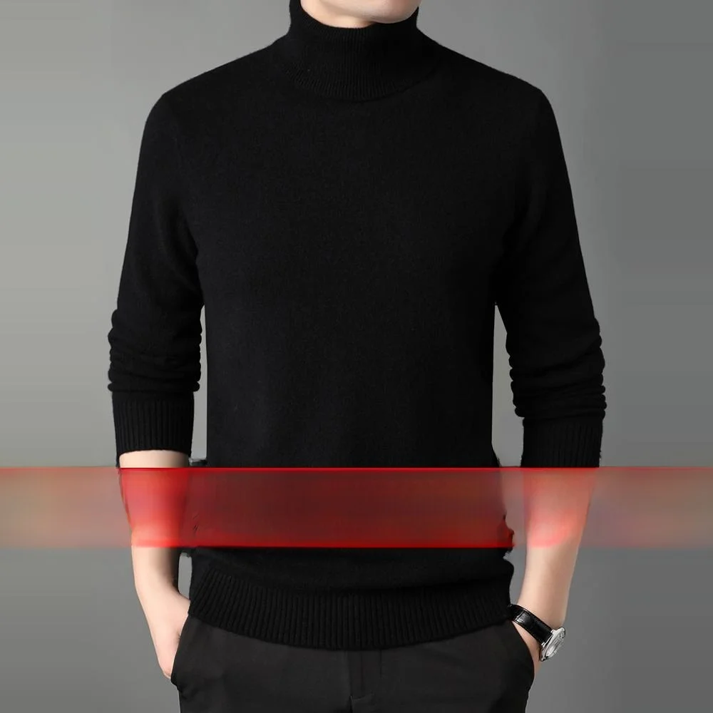 

Thiened High Collar Knitted Sweater Pure Color Men's Winter Large Size Overhead Knitwear Casual Wear Roan Wool Long Sve