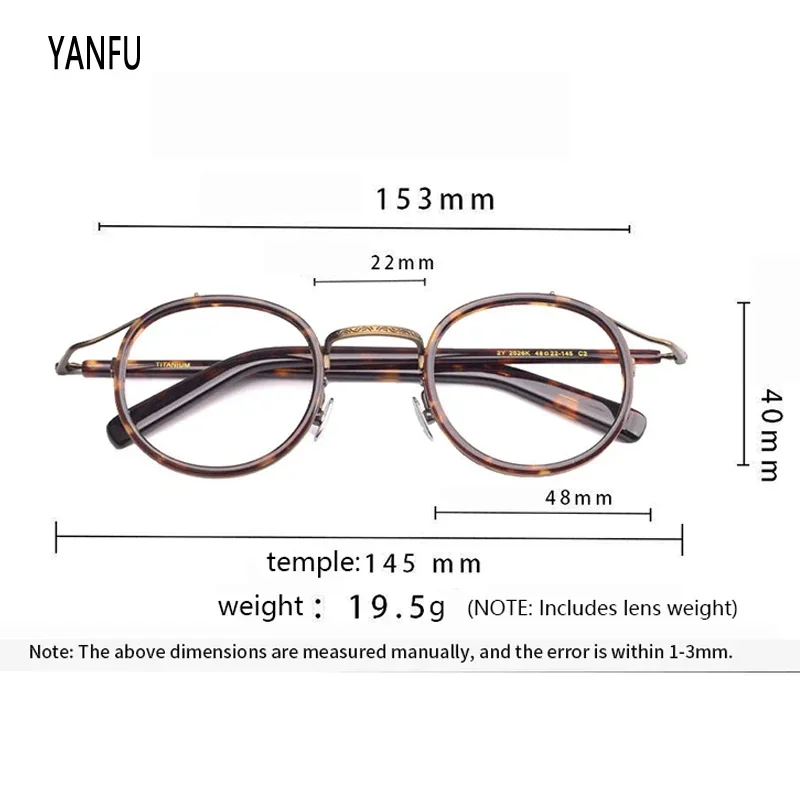 Pure Titanium Tortoise Artistic Vintage Round Glasses Frames Light Retro Optical Eyewear Reading for Women Men Eyeglasses Myopia