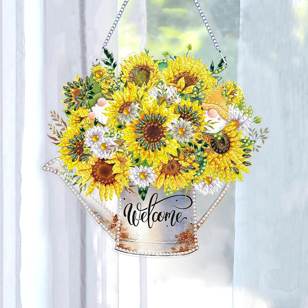 Double Sided Special Shaped Sunflower Diamond Painting Hanging Ornaments Kit Rhinestone Diamond Art Window Pendants for Adults