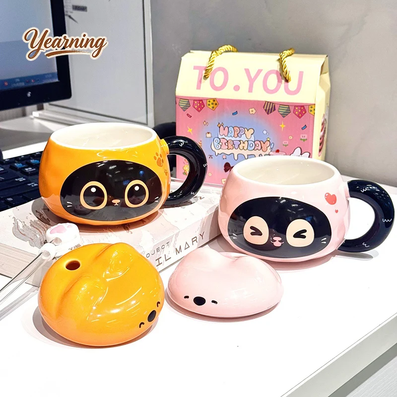 

Cute Ceramic Cat Straw Mug for Women, High-value Couple Cup, Birthday Gift