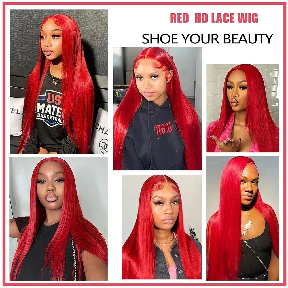 حار أحمر 13X6 الدانتيل الجبهة الباروكات شعر الإنسان مستقيم 13x4 HD الدانتيل الباروكات الأمامية شعر الإنسان علة شعر مستعار أحمر قبل قطعها 250% الكثافة الباروكات #5