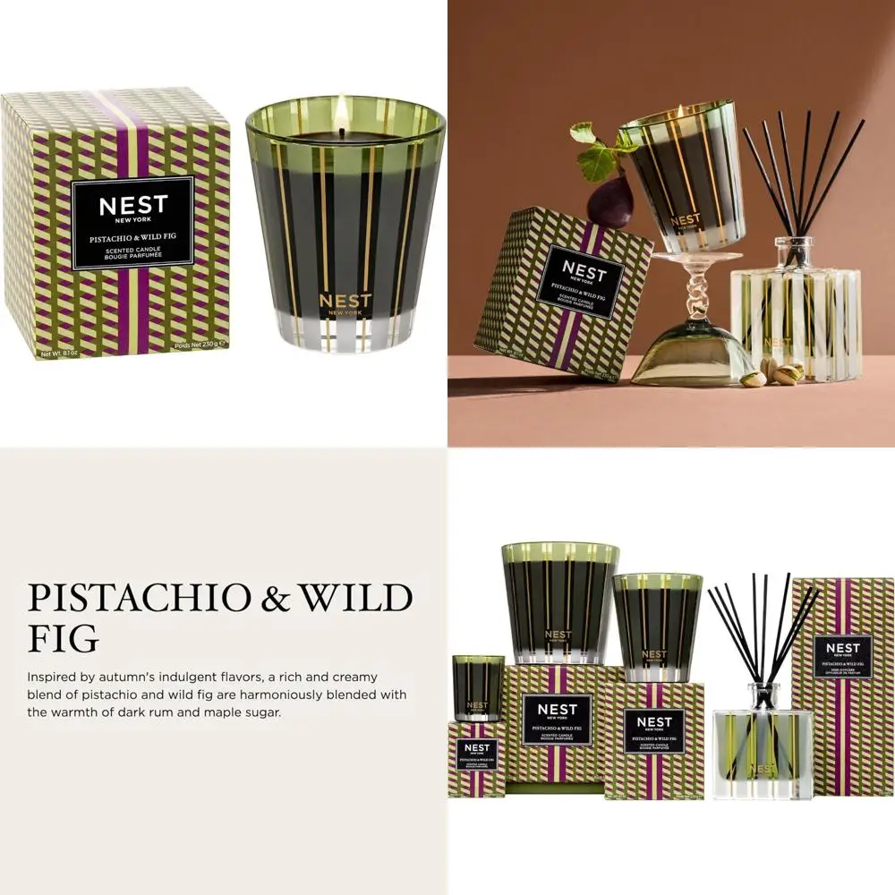 

NEST New York Scented Classic Candle, Pistachio & Wild Fig - 8.1 oz - Up to 60-Hour Burn Time - Reusable Glass Vessel