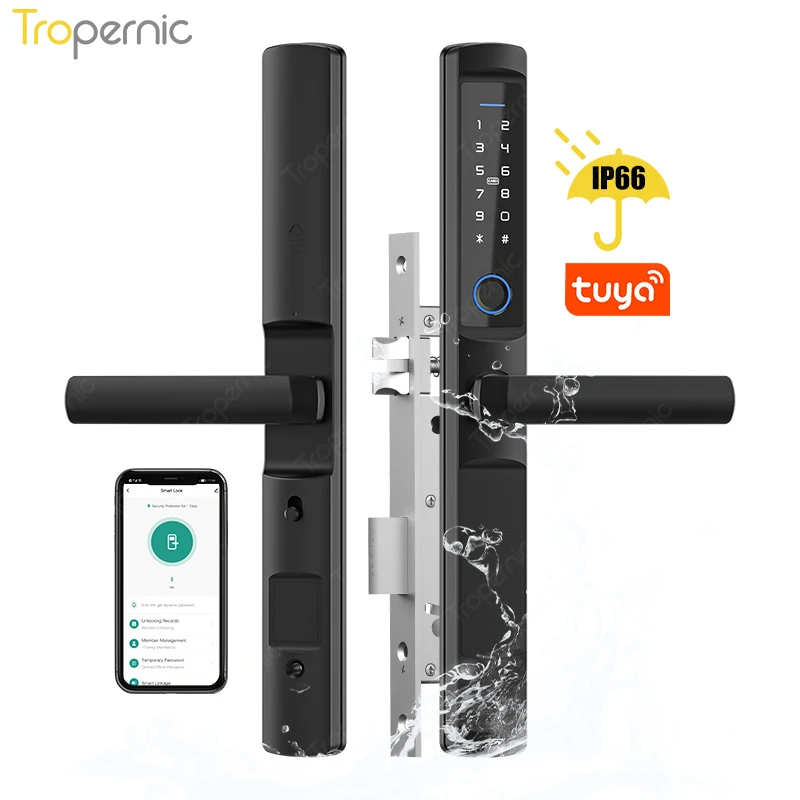 Waterproof Tuya WiFi Biometric Fingerprint Door Locks Electronic Smart door lock RFID Card code lock For Aluminum Glass Door