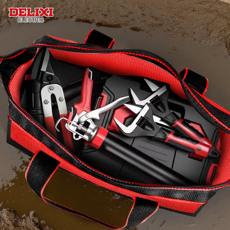 DELIXI ELECTRIC 13/14 بوصة حقيبة أدوات متعددة الوظائف واسعة الفم يده أداة حقيبة متعددة جيب أداة المنظم سستة حقيبة