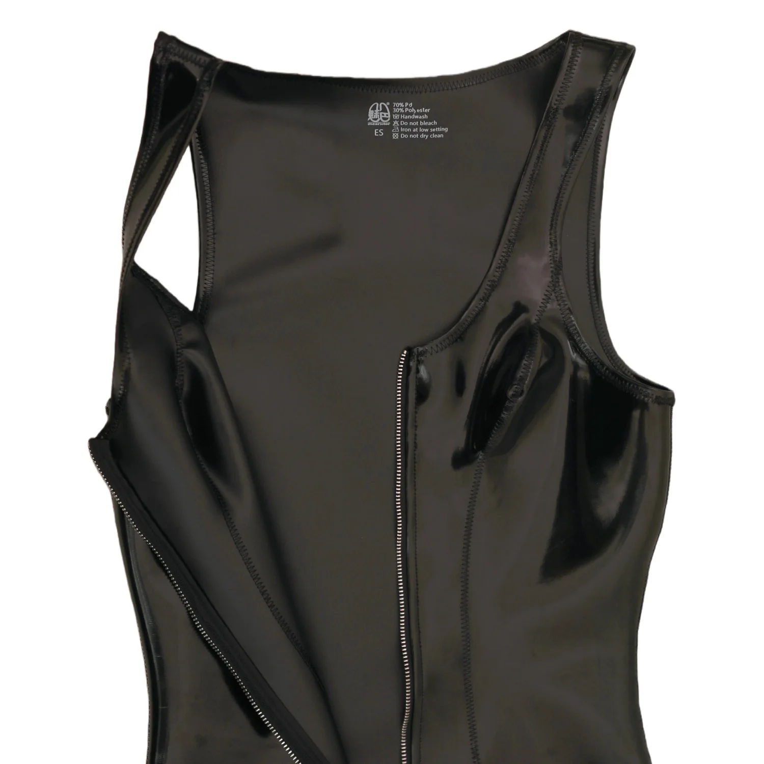 남성 섹시 PU 가죽 원피스 슬림 슬리브리스 바디슈트 코르셋 바디 쉐이퍼 무대 공연용