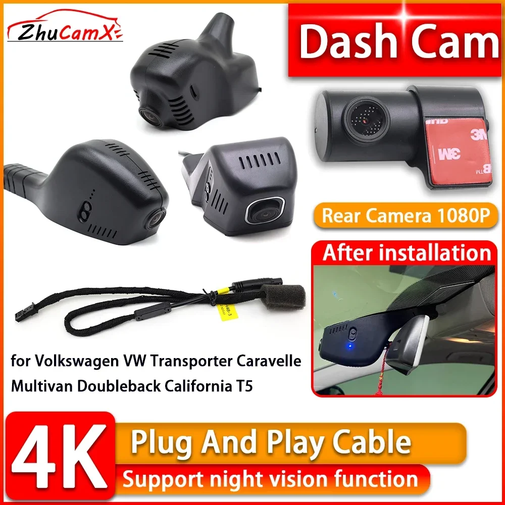 

Wiifi 4K Dash Cam for Volkswagen VW Transporter Caravelle Multivan Doubleback California T5 DVR Front Rear Camera Plug and Play