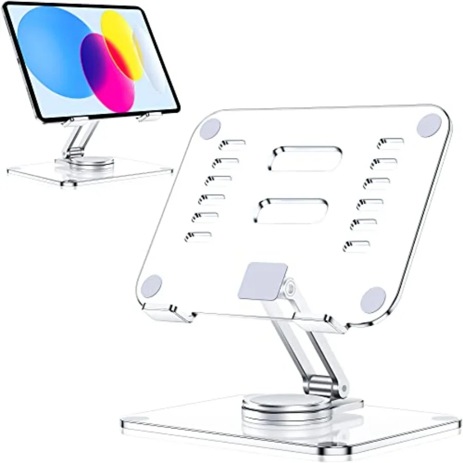 

Acrylic Tablet Stand Holder with 360 Rotating Base Foldable Adjustable Transparent Tablet Holder for Desk Home Office Compatibl