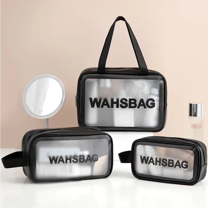 

PU Women Travel Bag Cosmetic Bag Makeup Bag Travel Organizer Bags Waterproof Washbag Transparent Cosmetic Cases Toiletry Mirror