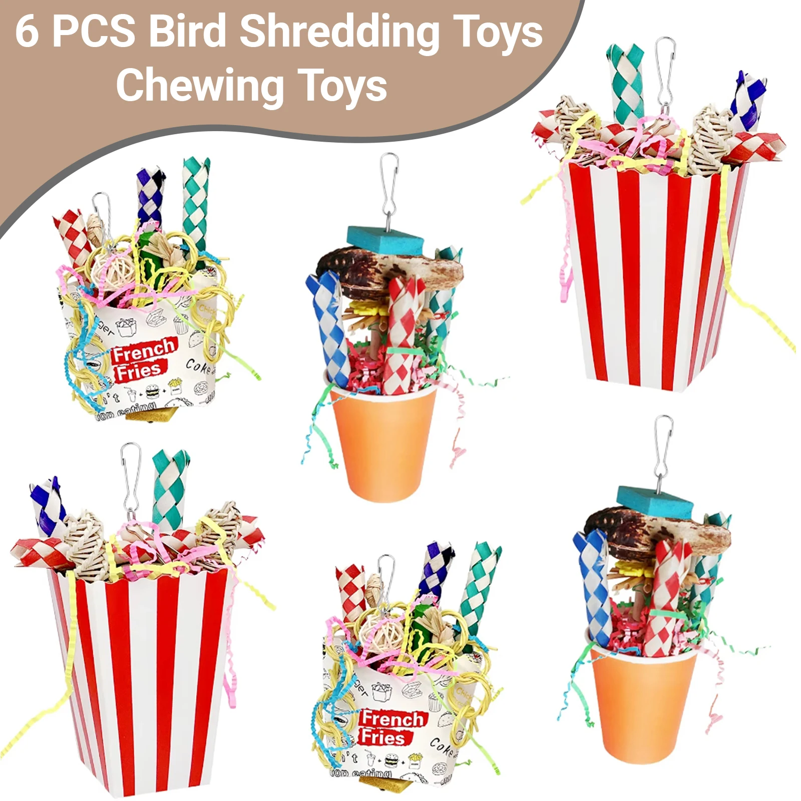 

6PCS Bird Toy Shredding Chewing Toys for Small Medium Parrots Budgie Cockatiel Lovebird Conure Foraging B Parrot Training Toys