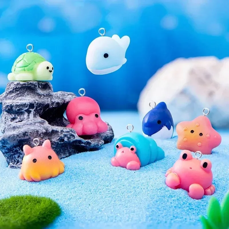 10Pcs Cute Sea Creature Resin Charms Whale Sea Turtle Crab Jellyfish Squid Marine Life Pendants DIY Handmade Supplies