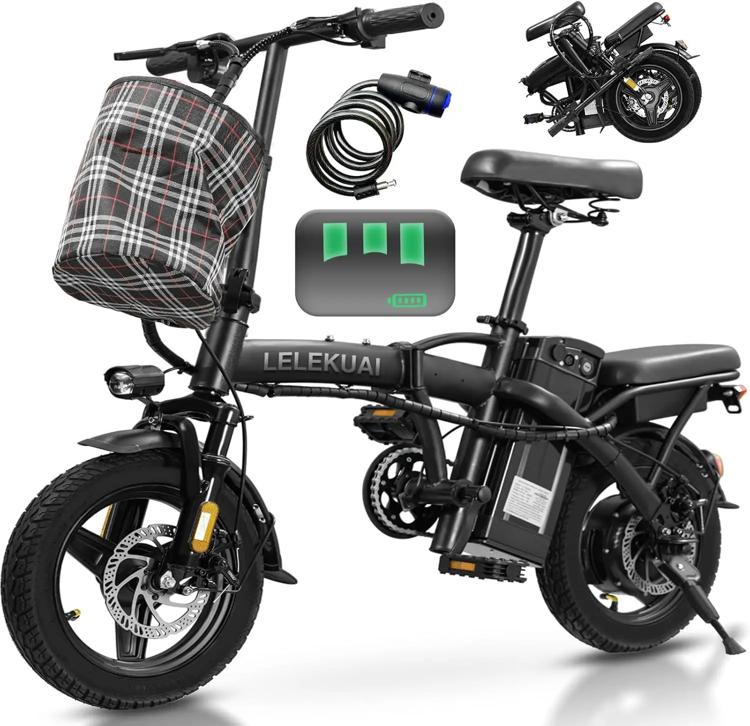 

Electric Bike for Adults and Teens, 560-740W Motor, 20-25MPH Compact Commuter Folding Ebike, 32 Miles Range, 48V 10Ah Battery, 3